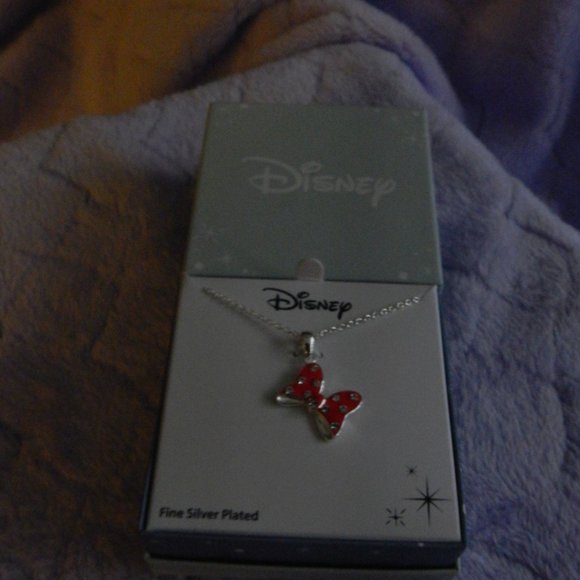 Disney Minnie Red Bow Crystal Fine Sterling Silver Pendant Necklace NWT/… - Picture 2 of 7